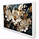 Ver imagem 1 de Quadro Decorativo Caixa Floral Luxo Flores Tons de Ouro e Azul Tacolado Moldura Caixa Alta 4,5cm Bra
