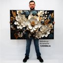 Ver imagem 2 de Quadro Decorativo Caixa Floral Luxo Flores Tons de Ouro e Azul Tacolado Moldura Caixa Alta 4,5cm Bra