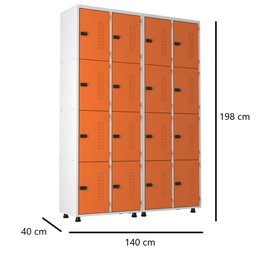 Armário Roupeiro Aço 16 Portas Academia Guarda Volume Trinco Laranja - 2
