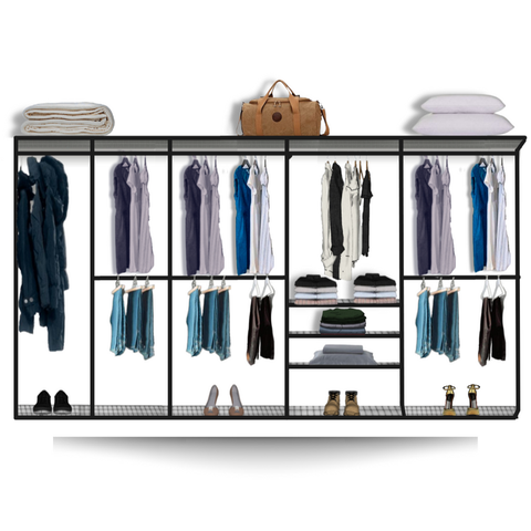 Cabideiro Arara Closet Casal Prateleira Aço Aramado - 3,70m Pt