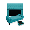 Ver imagem 1 de Conjunto Cabeceira Mirage Com Recamier Baú Fenix King 195 cm Suede Azul Turquesa - LM DECOR