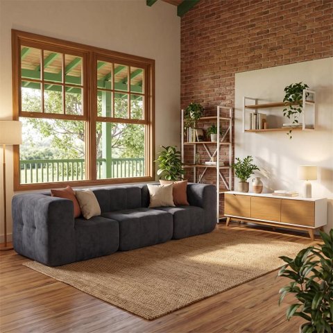 Sofá Modular 3 Lugares com 2 Cantos Kappesberg Boucle Titanio