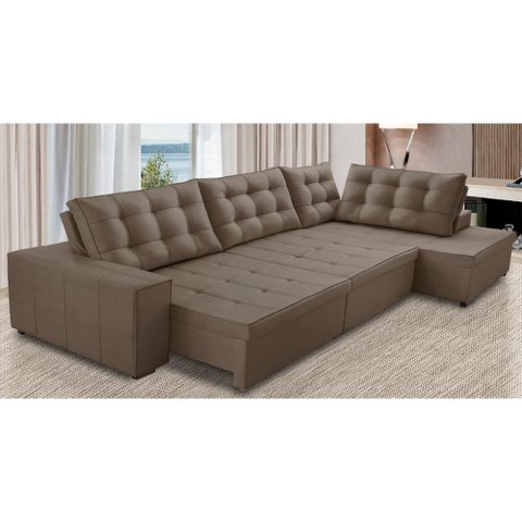 Sofá de Canto Retrátil e Reclinável com Molas 3,40x2,00 Berlim Suede Cappuccino Mirra Decor