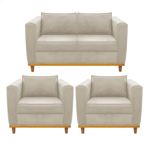Kit Sofá 2 Lugares e 2 Poltronas Europa Suede Bege - Am Decor