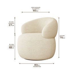 Kit 2 Poltronas Design Orgânico Moderno e Sofisticado Eloah Base Giratória Bouclé Italiano Bege - 5