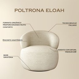Kit 2 Poltronas Design Orgânico Moderno e Sofisticado Eloah Base Giratória Bouclé Italiano Bege - 3