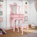 Ver imagem 1 de Penteadeira Camarim Gaveta Organizadora Maquiagem Banqueta Espelho Quarto Menina Jb 7200 - Rosa -rpm