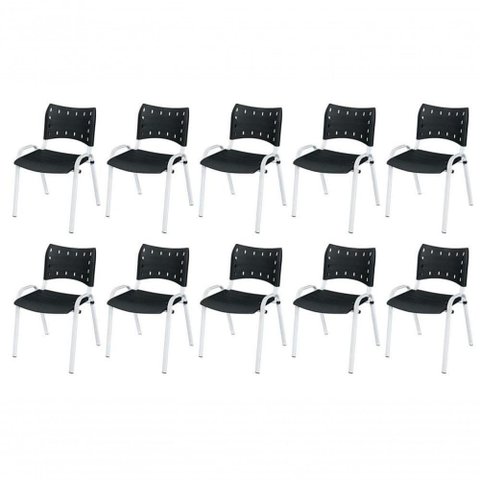 Cadeira Iso Base Branco Igreja, Escola, Escritório - Preto Kit 10 Peças
