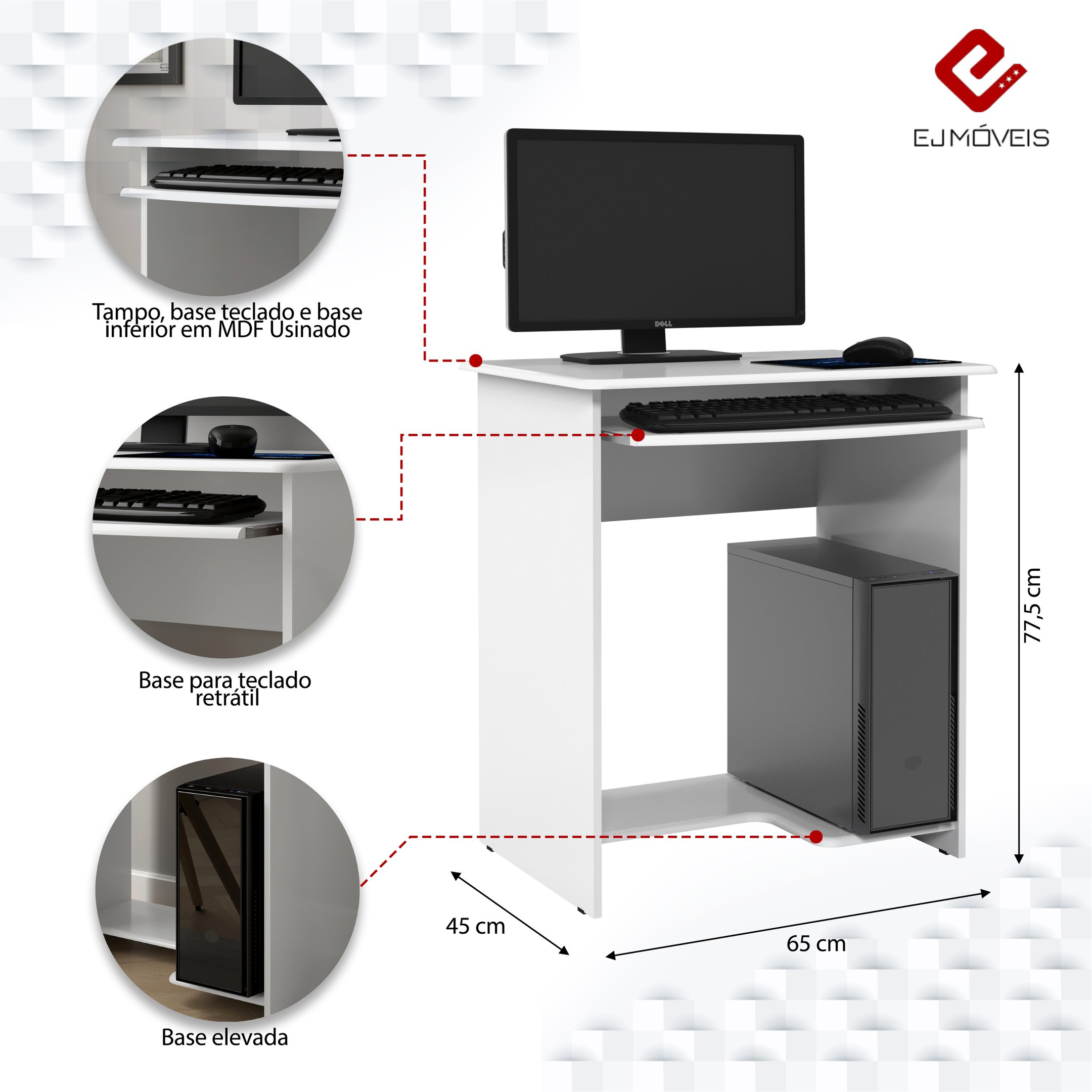 Mesa para Computador Notebook Prática para Sala Quarto Escritório - Branco - 3