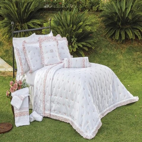 Jogo de Cama Queen Bordado 600 fios Rivieri Branco Vilela Enxovais 4 peças