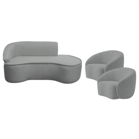 Kit Divã Recamier Orgânico Marrocos 180cm Lado Direito e 2 Poltronas Amore Bouclé