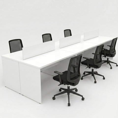 Conjunto Estação de Trabalho 6 Lugares com 6 Cadeiras de Escritório Ergonômicas - Branco