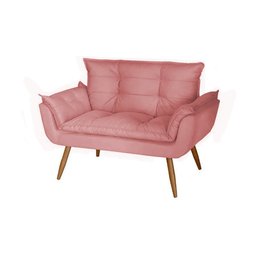Kit 1 Namoradeira + 2 Poltrona + 2 Puff Opala Luxo com Pés Estilo Retrô - Rosa - 3