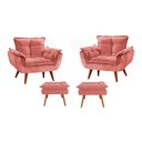 Ver imagem 2 de Kit 1 Namoradeira + 2 Poltrona + 2 Puff Opala Luxo com Pés Estilo Retrô - Rosa