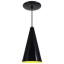 Ver imagem 1 de Pendente Cone Luminária Lustre Alumínio Preto Brilhante com Amarelo - Rei Da Iluminação