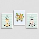 Ver imagem 1 de Kit 3 Quadros Tema Safari Infantil Seja Feliz 45x34cm:Madeira preta