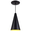 Ver imagem 1 de Pendente Cone Luminária Lustre Alumínio Preto Textura com Amarelo - Rei Da Iluminação