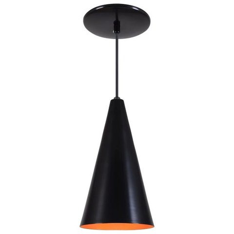 Pendente Cone Luminária Lustre Alumínio Preto Fosco com Laranja - Rei Da Iluminação