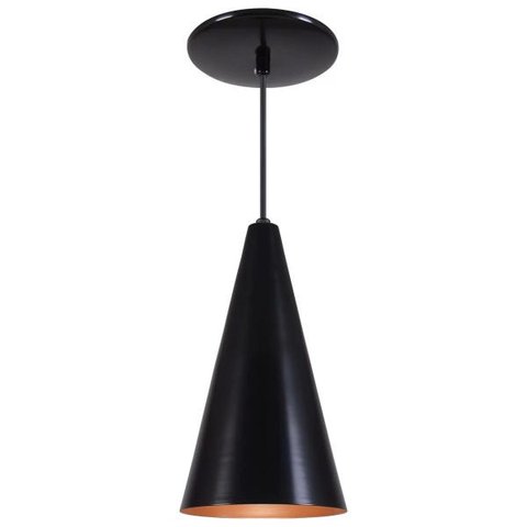 Pendente Cone Luminária Lustre Alumínio Preto Fosco com Cobre - Rei Da Iluminação