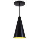 Ver imagem 1 de Pendente Cone Luminária Lustre Alumínio Preto Fosco com Amarelo - Rei Da Iluminação