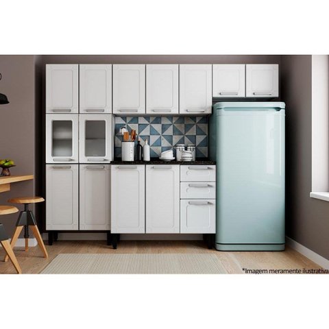 Cozinha Modulada Completa Múltipla 4 Peças (2 Armários + 1 Balcão + 1 Paneleiro) C4P85 Branco -