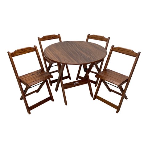 Conjunto Dobrável Mesa de Madeira 90cm Redonda com 4 Cadeiras Imbuia - Tarimatã