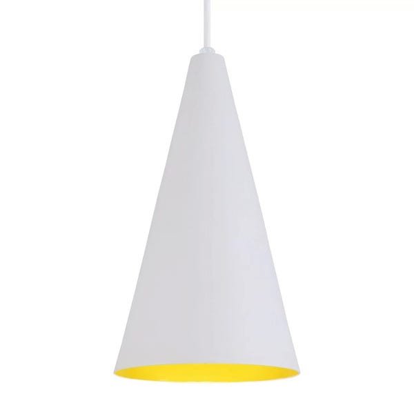 Pendente Cone Luminária Lustre Alumínio Branco Textura com Amarelo - Rei Da Iluminação - 3