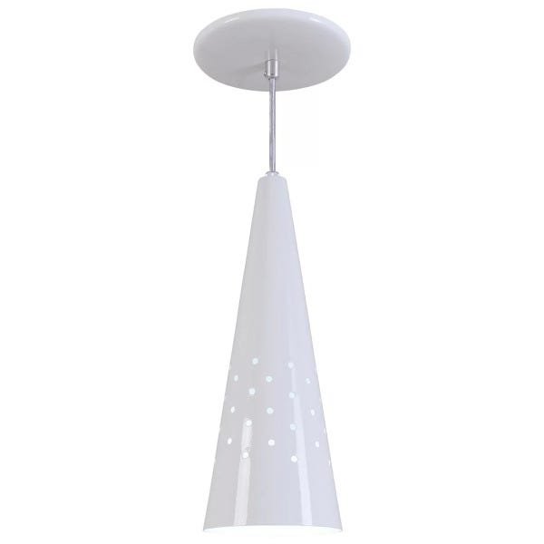 Pendente Cone Furado Luminária Lustre Alumínio Branco Brilhante - Rei Da Iluminação - 1
