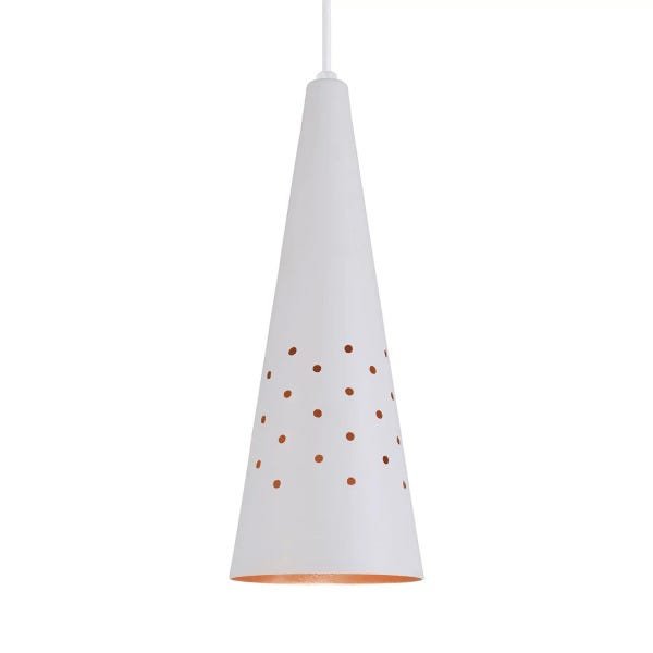 Pendente Cone Furado Luminária Lustre Alumínio Branco Textura com Cobre - Rei Da Iluminação - 3