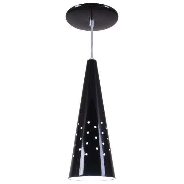 Pendente Cone Furado Luminária Lustre Alumínio Preto Brilhante - Rei Da Iluminação - 1