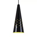 Ver imagem 3 de Pendente Cone Furado Luminária Lustre Alumínio Preto Brilhante com Amarelo - Rei Da Iluminação