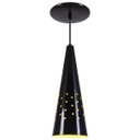 Ver imagem 1 de Pendente Cone Furado Luminária Lustre Alumínio Preto Brilhante com Amarelo - Rei Da Iluminação