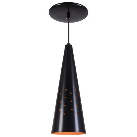 Pendente Cone Furado Luminária Lustre Alumínio Preto Fosco com Cobre - Rei Da Iluminação