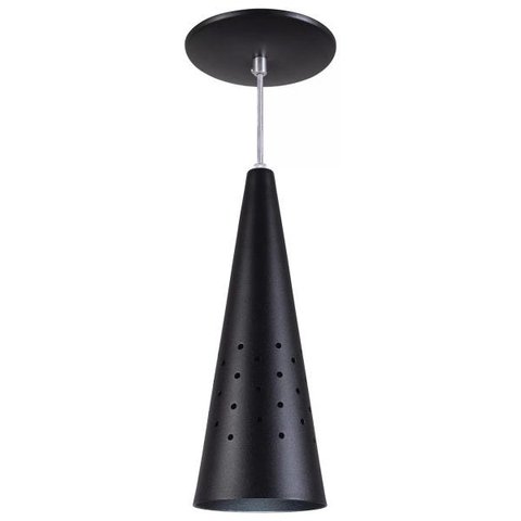 Pendente Cone Furado Luminária Lustre Alumínio Preto Textura - Rei Da Iluminação