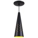 Ver imagem 1 de Pendente Cone Furado Luminária Lustre Alumínio Preto Textura com Amarelo - Rei Da Iluminação