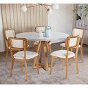 Ver imagem 2 de Mesa Polaris 5 Lugares Redonda 1,30m - Madeira Maciça Freijó e Tampo de Vidro Off-white Colado - Tre