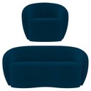 Ver imagem 1 de Sofá 2 Lugares Living 160cm e 1 Poltrona Giratória Garbin K04 Veludo Azul Marinho - Mpozenato