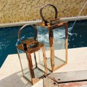 Ver imagem 2 de Conj. 2 Castiçal Decorativo Liso Cor Rosê com Alça de Couro