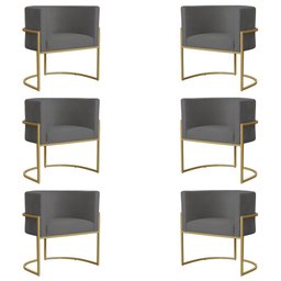Kit 6 Poltronas Decorativa Sala de Estar Luana Base Gold Suede Cinza - Montanaris Decor Md Montanari - 1