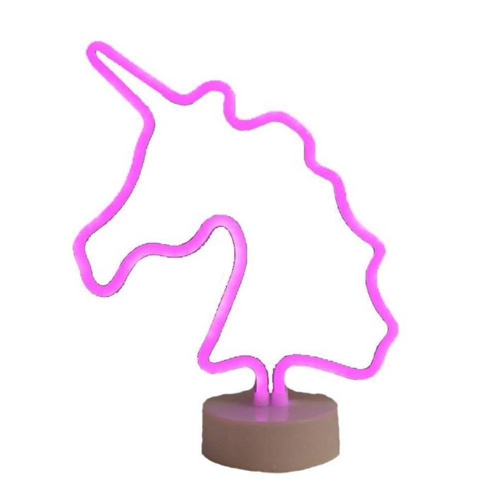 Luminária Unicórnio Rosa De Mesa Led Neon A Pilha E USB