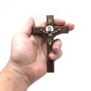 Crucifixo Cruz De Jericó De Mão Madeira Natural 12 Cm