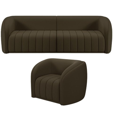 Kit Sofá 5 Lugares para Sala Estar 332 Cm com 01 Poltrona Lazio M03 Veludo Marrom - Lyam Decor