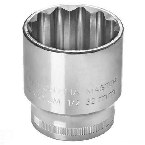 Soquete Estriado 27 Mm Encaixe 1/2" em Aço Cromo Vanádio com Acabamento Cromado
