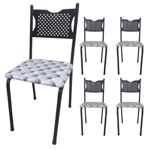 Kit 5 Cadeira para Cozinha Mc Tubular Almofadada Estrutura Preta com Assento Captone Medcombo