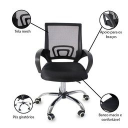Kit 5 Cadeiras de Escritório Begonia Tela Mesh Ergonômica - Preto - 3