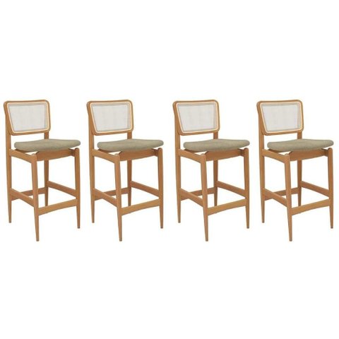 Banqueta Cozinha Liz 1bmm009ca Premium Madeira Maciça Kit 4 Un Carvalho/boucle Bege/tela Bege