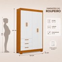 Ver imagem 3 de Guarda Roupa Infantil Zaki 100% MDF 4 Portas| Branco/Fosco/Savana