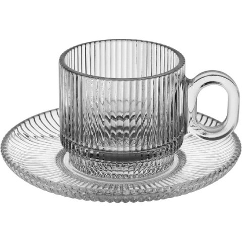 Jogo 6 Peças Xícara de Vidro 90ml Transparente 12x6x5cm Café Chá Expresso Alça