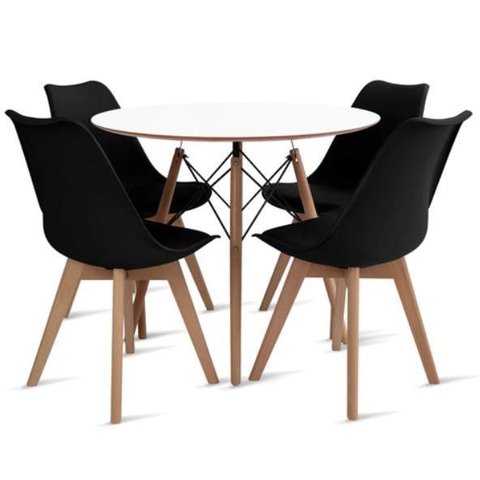 Conjunto Eames 90cm Branco com 4 Cadeiras Saarinen Pretas para Sala de Jantar