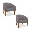 Ver imagem 2 de Poltrona Sala Decorativa Kit 2 Stella Pé Madeira Trapézio Castanho Suede Grafite D03 - D’Rossi